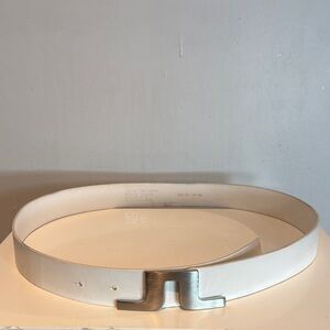 J.Lindeberg Bridger Nubuck Leather Belt white brushed silver buckle size 34